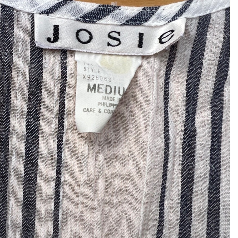 Josie Natori Striped Pajama Set Medium Blue White Sleeveless Top Wide Leg Pants - Picture 2 of 8